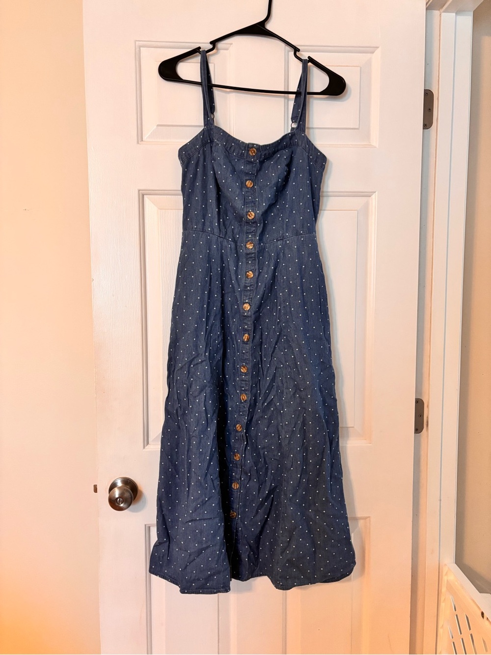 Market & Spruce Blue Polka Dot Button-Front Midi Dress